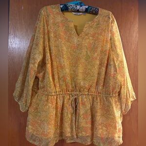 Liz Claiborne Yellow Spring 3/4 Sleeve Tie Front Tunic